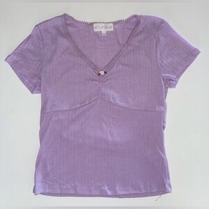 WILD SKYE Lilac Eyelet Knit Tee - Size Large